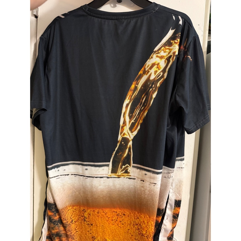 Mens Beer Pour Graphic T-Shirt XL Short Sleeve Novelty All Over Print Tee